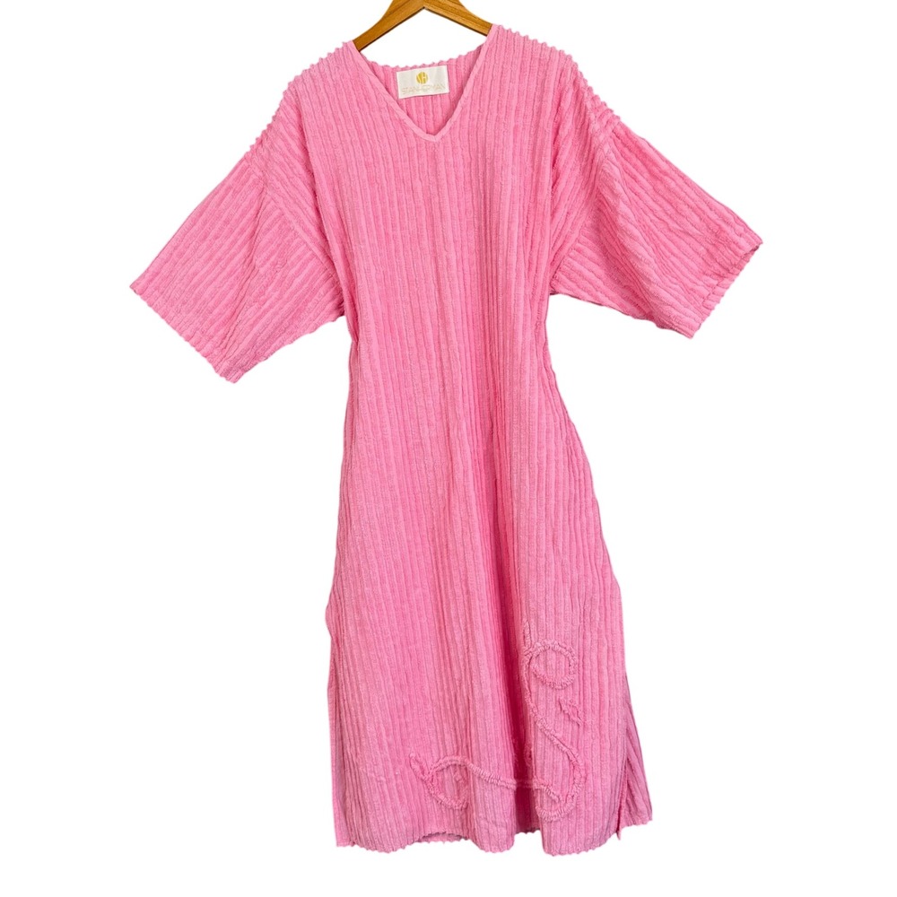 Vtg 80s 90s Stan Herman Caftan Womens L Chenille Lounge Dress Pocket USA Made